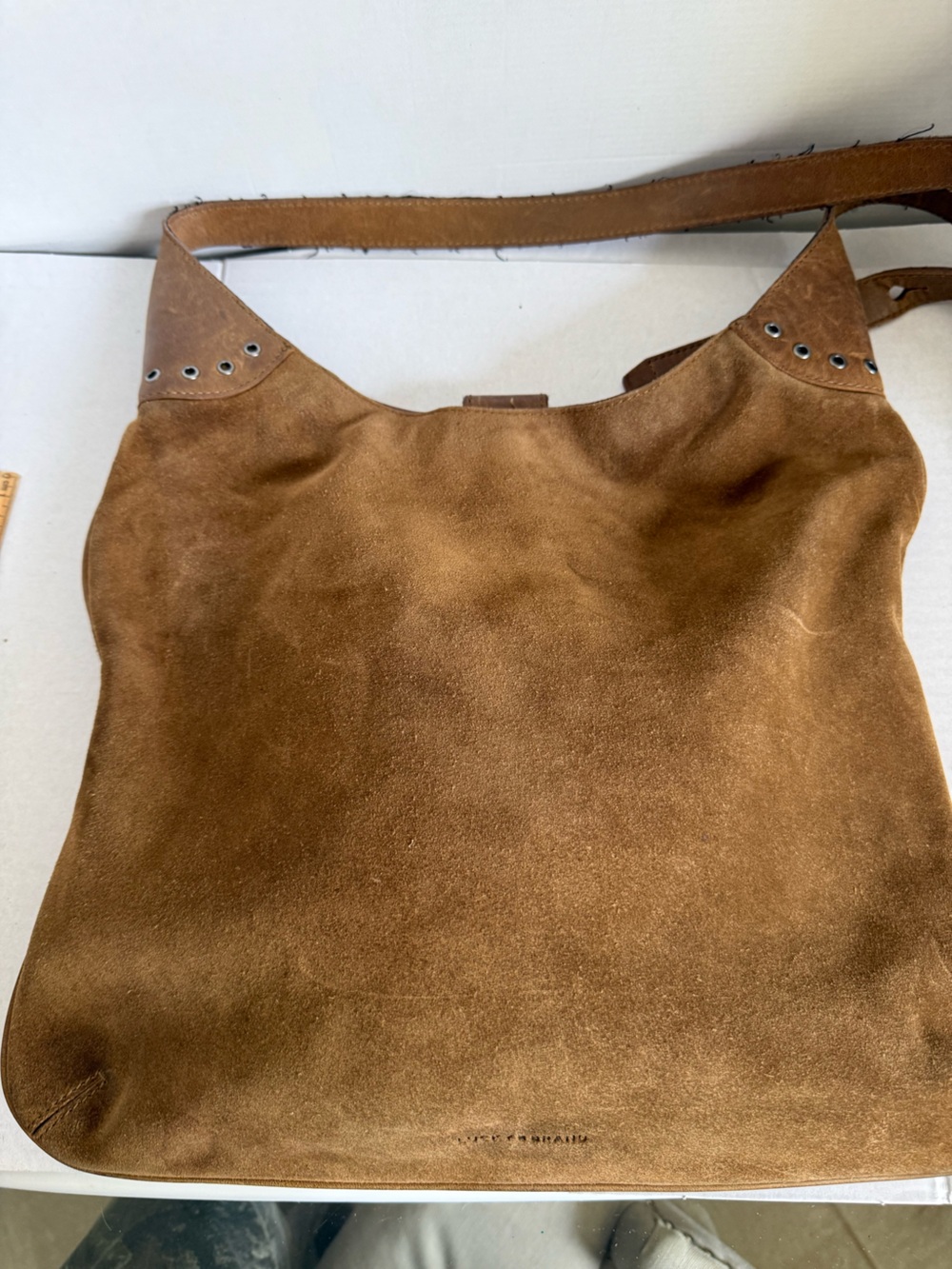 Lucky Brand Large Brown Suede Shoulder Bag - Classic Women's Long Strap Tote - Picture 3 of 10